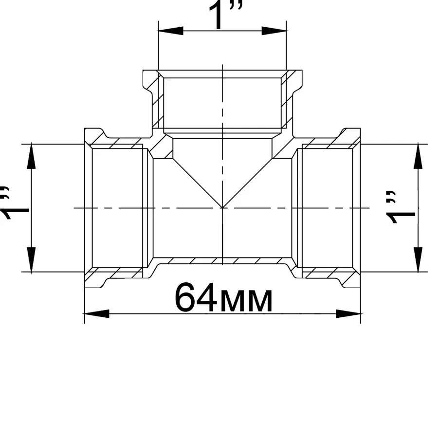 Трійник нікельований 1″ВР х 1″ВР х 1″ВР ливарний А0218А(нк) VA