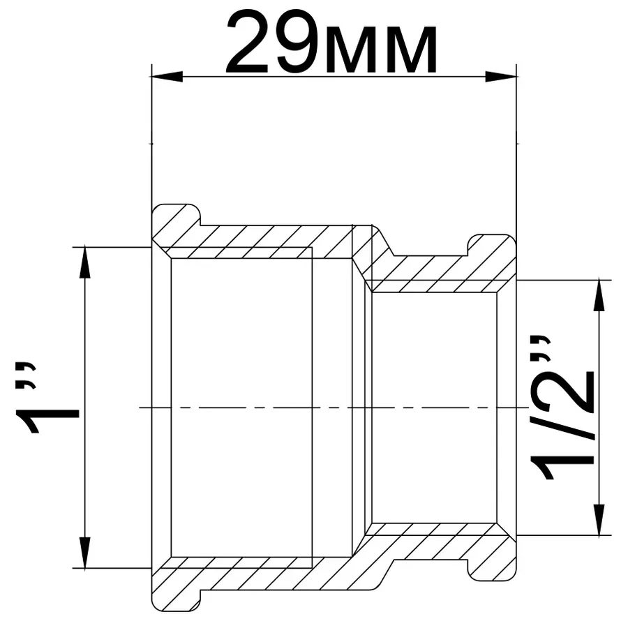 Муфта редукційна латунна 1″ВР х 1/2″ВР штампована восьмигранна А0331А VA