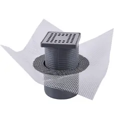 TM424-TILLO Трап з сухим затвором DN100, нерж,решiтка 100*100 Вертик,з фланцем,Туречччина