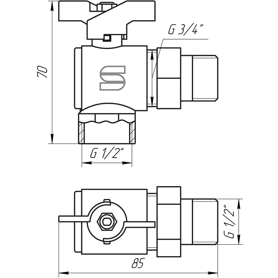 Кран шаровой угловой с американкой SELBA 1/2 "SL1543