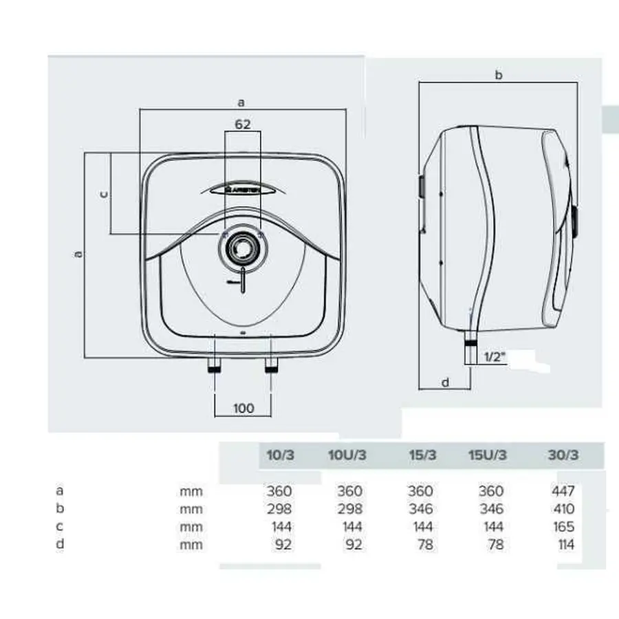 Водонагрівач ARISTON ANDRIS RS 15 U/3 підвод води зверху