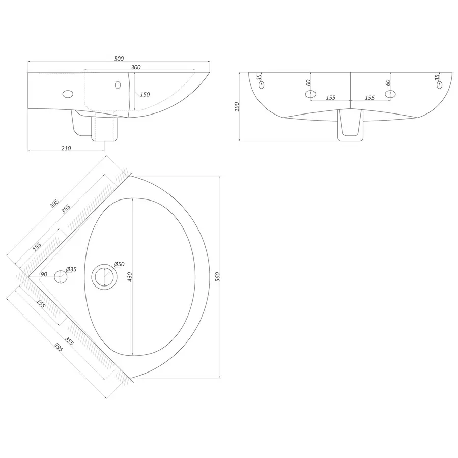 Умивальник кутовий 55 (Дніпрокераміка) Арт-0917