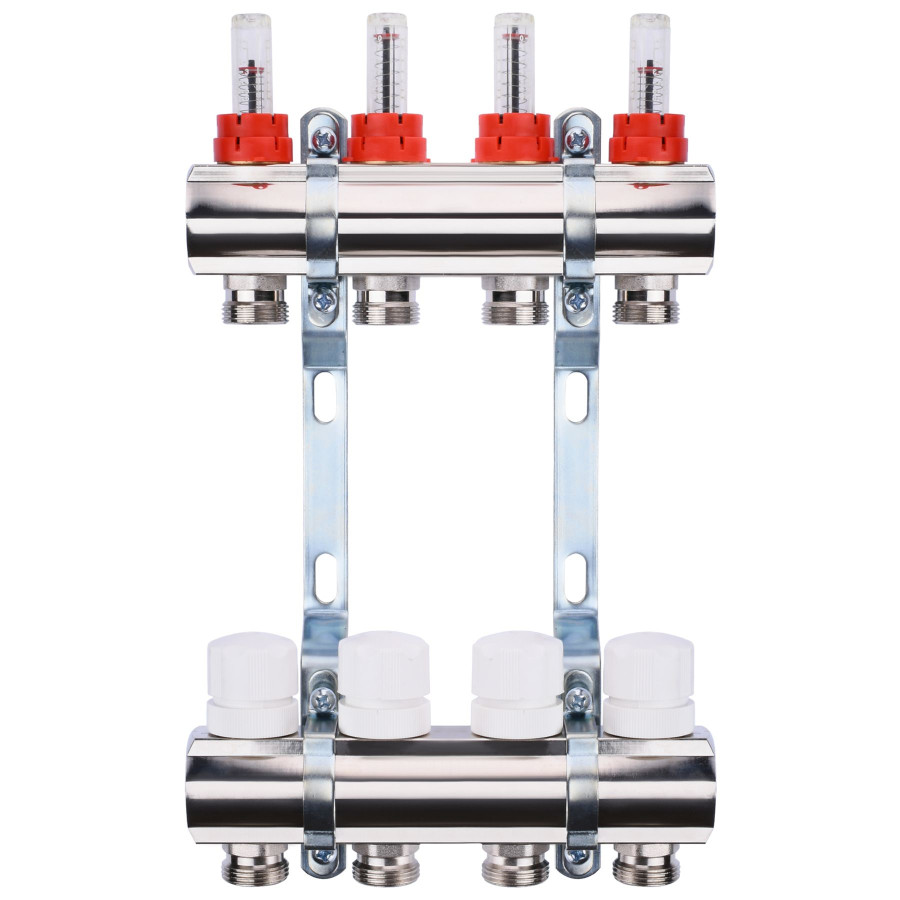 Колектор з вимірювачем витрат, регуляторами та кріпленням ECO 001A 1"x4