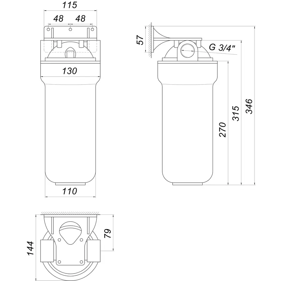 Фильтр-колба 3-х комп. + Ключ, планка БЕЗ картриджа Bio + systems NSL10-3K, 3/4 "