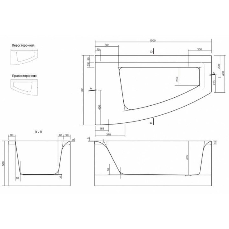 VIRGO MAX Ванна 150x90 права