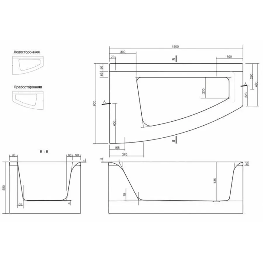 VIRGO MAX Ванна 150x90 права