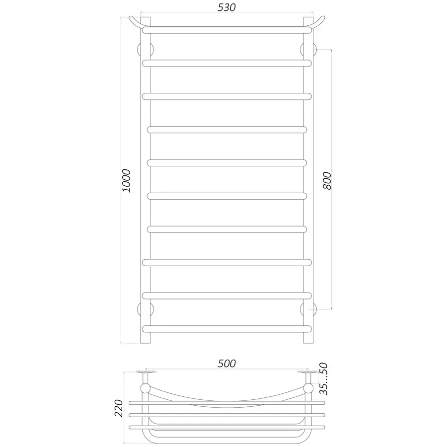 Полотенцесушитель UNIO Zp W 1000-500-10 Зета с полкой вода