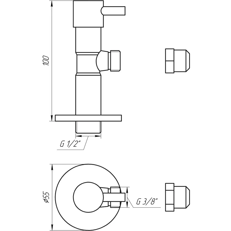 Кран напівобертовий кутовий з цангою SOLOMON 1/2″х 3/8″ Lazer 7076