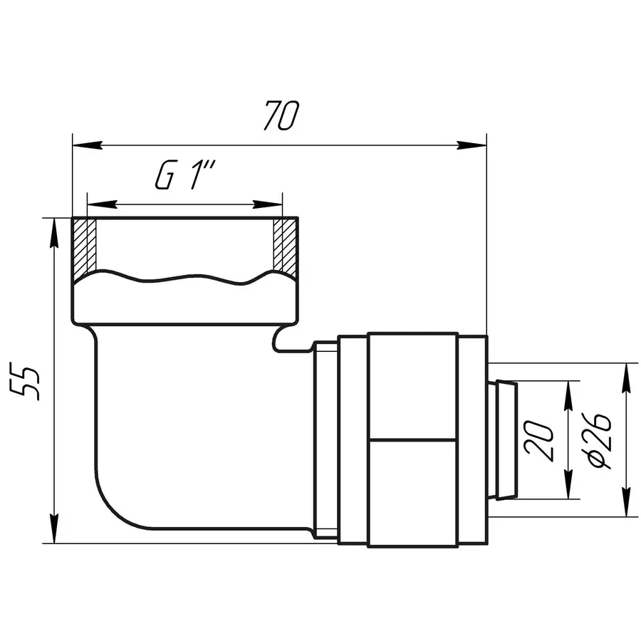 Кутник із внутрішньою різьбою APE ITALY 752 L 1″х26