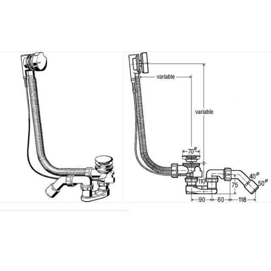 Сифон для ванни Simplex VIEGA пластик перелив автомат 285357