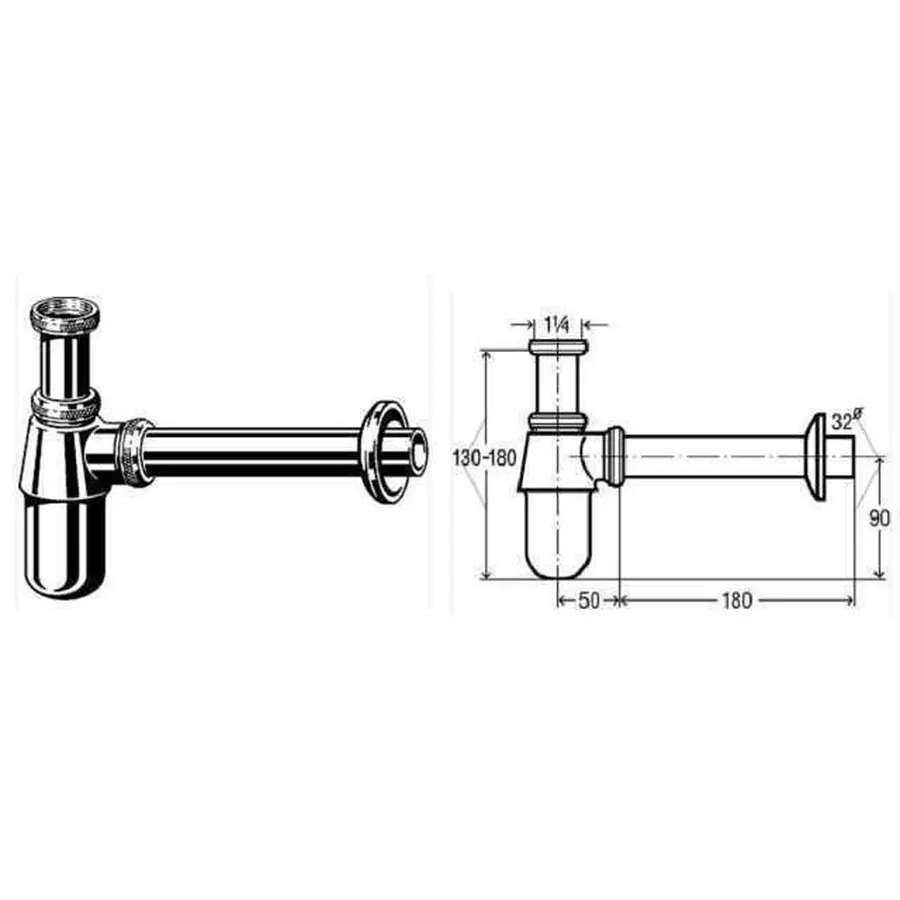 Сифон для раковини VIEGA 1 1/4″ х1 1/4″ металевий хром бутил. б/г100674