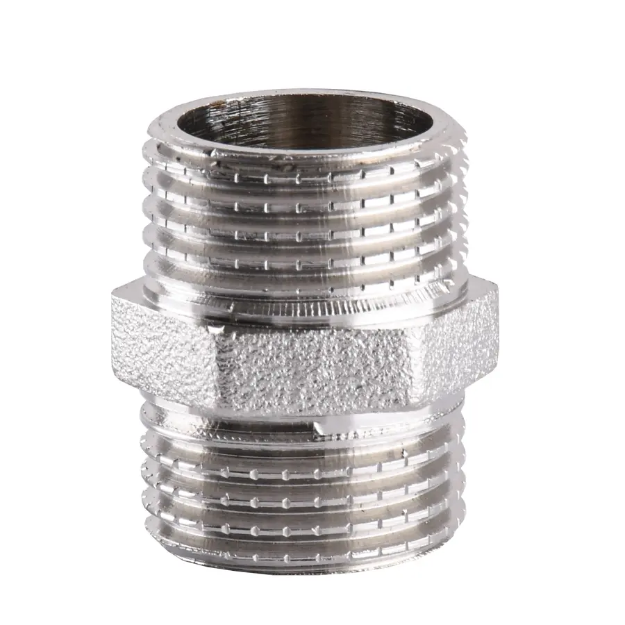 Ніпель нікельований 1/2″ЗР х 1/2″ЗР штампований під прокладку А0501-1А(нк)