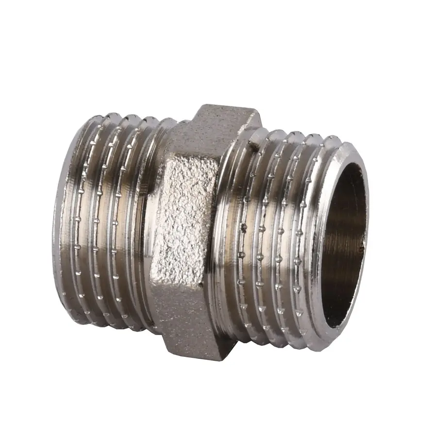 Ніпель нікельований 1/2″ЗР х 1/2″ЗР штампований під прокладку А0501-1А(нк)