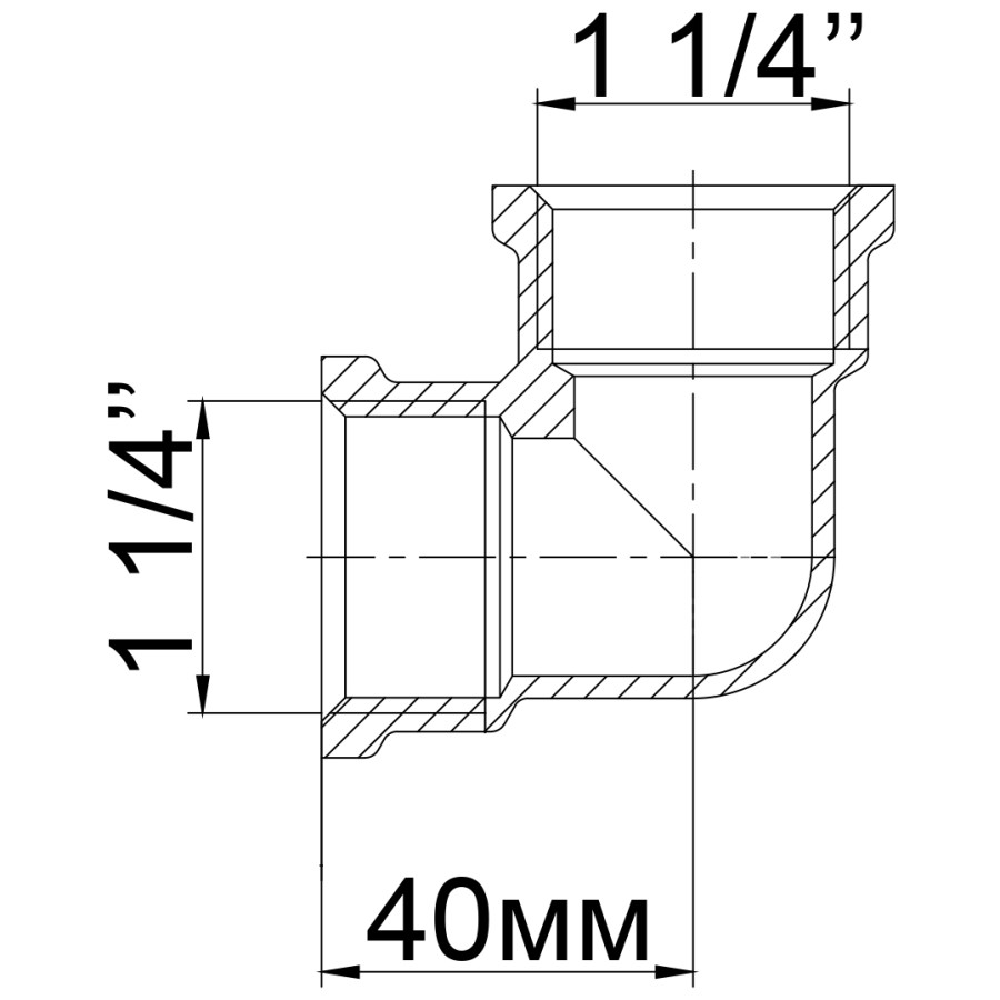 Кутник нікельований 1 1/4″ВР х 1 1/4″ВР ливарний А0134А(нк) VA