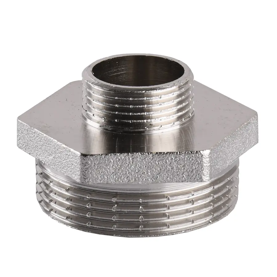 Ніпель редукційний нікельований 1 1/2″ЗР х 3/4″ЗР штампований А0510А(нк)