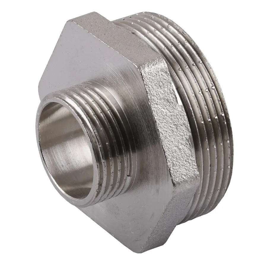 Ніпель редукційний нікельований 1 1/2″ЗР х 3/4″ЗР штампований А0510А(нк)