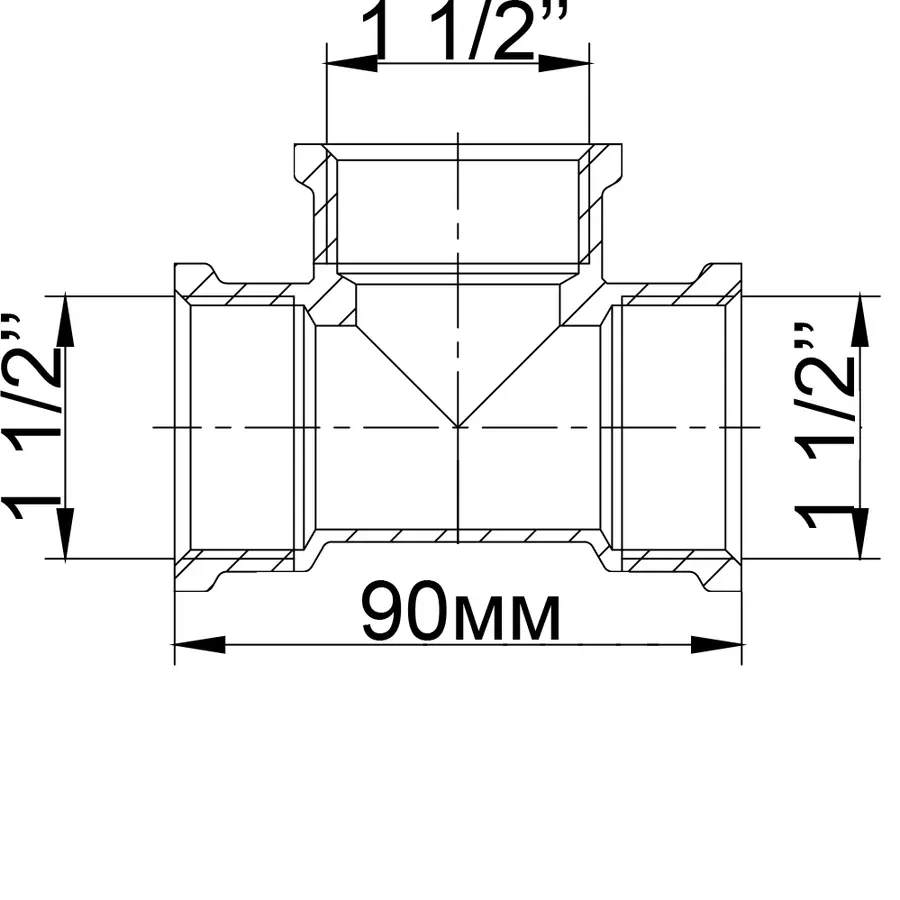 Трійник нікельований 1 1/2″ВР х 1 1/2″ВР х 1 1/2″ВР ливарний A0207-1А(нк) VA