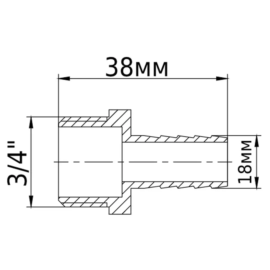 Штуцер нікельований 3/4″ЗР х 18мм штампований А2046А(нк) VA