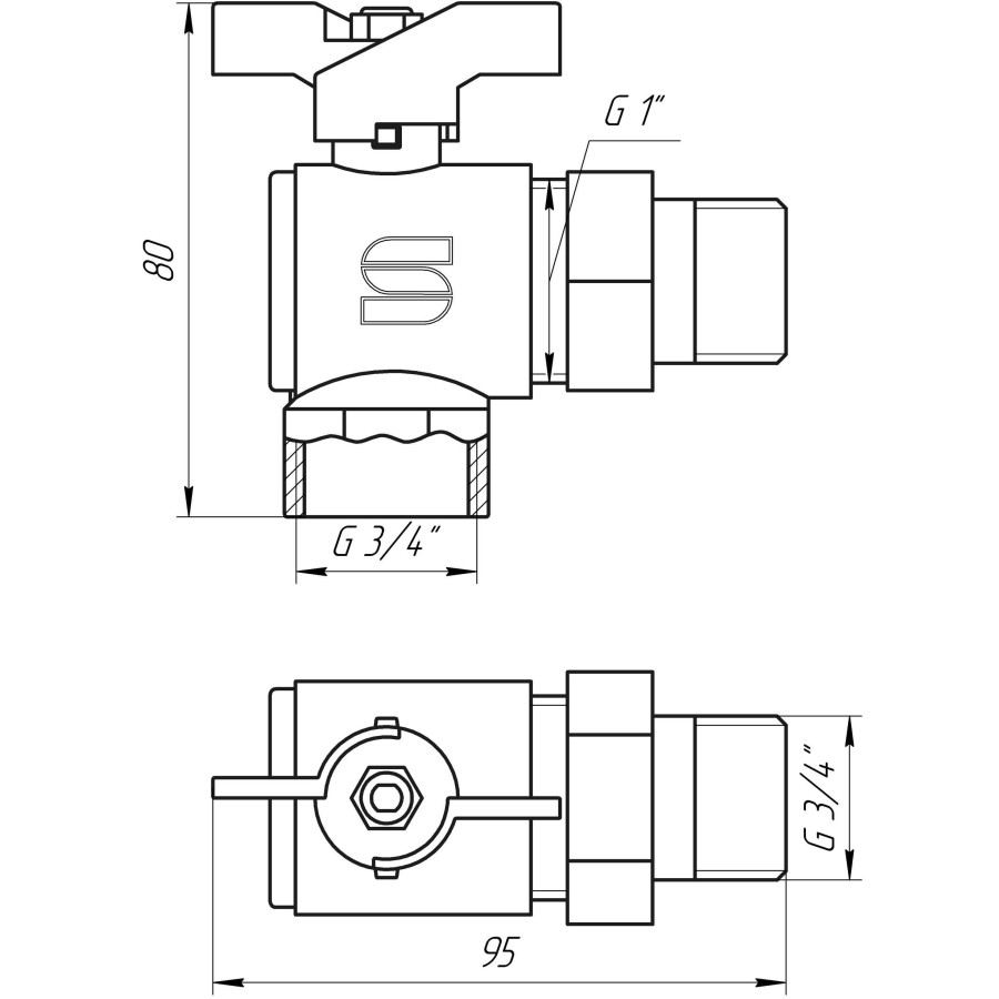 Кран кульовий кутовий з американкою SELBA 3/4″ SL1543