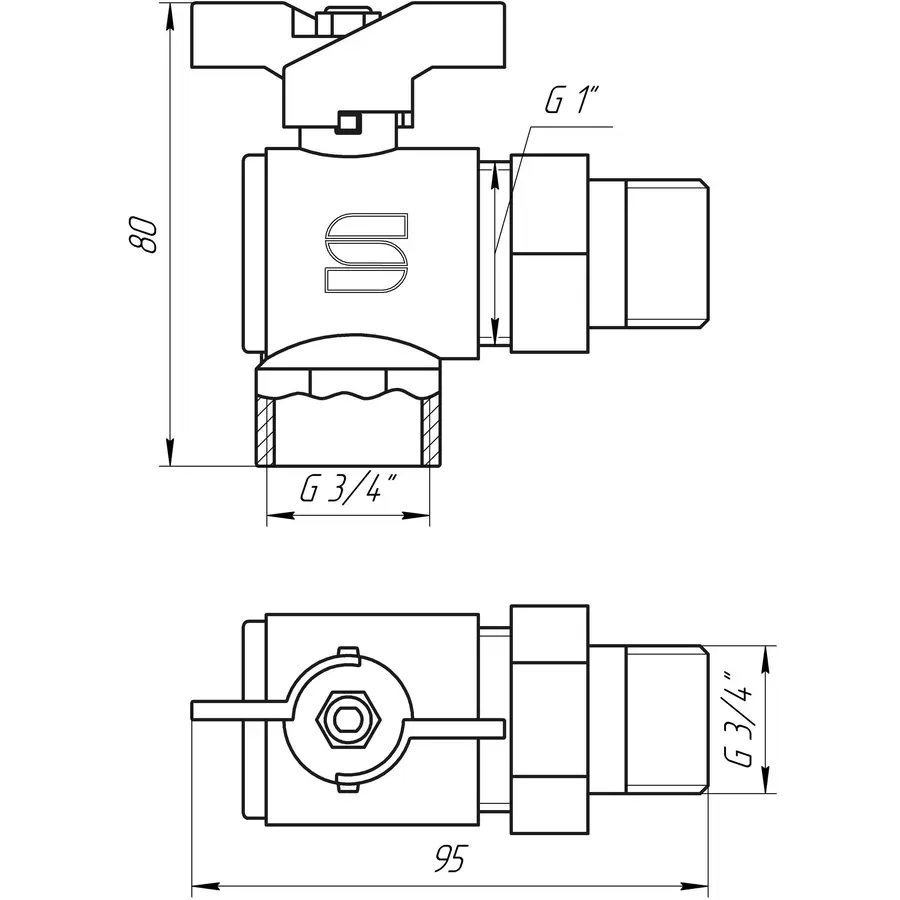Кран кульовий кутовий з американкою SELBA 3/4″ SL1543