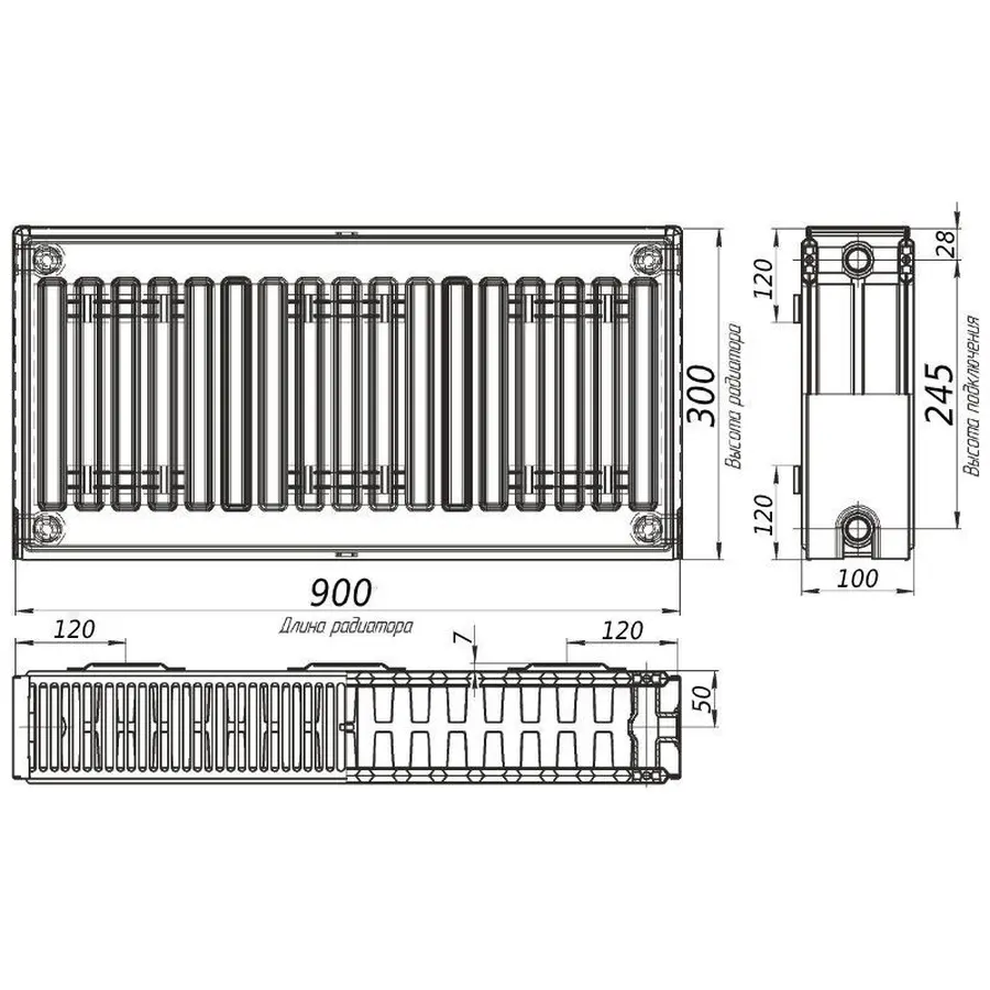 Радіатор сталевий панельний KALDE 22 бок 300x900