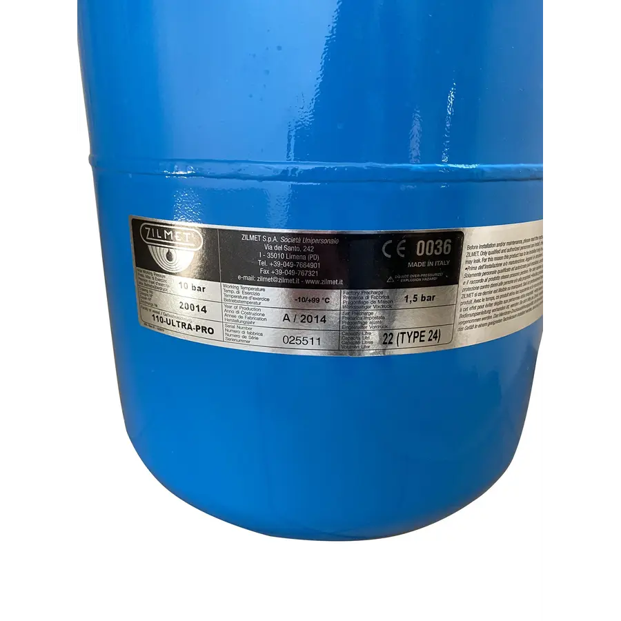 Гидроаккумулятор 24л Zilmet ultra-pro 10bar ВЕРТИКАЛЬНЫЙ, нерж. фланец, 3/4 "