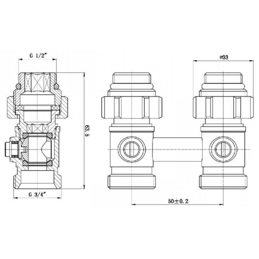 Узел нижнего подключения панельного радиатора ECO Technology ECO5103 прямой шаровой 3/4 "