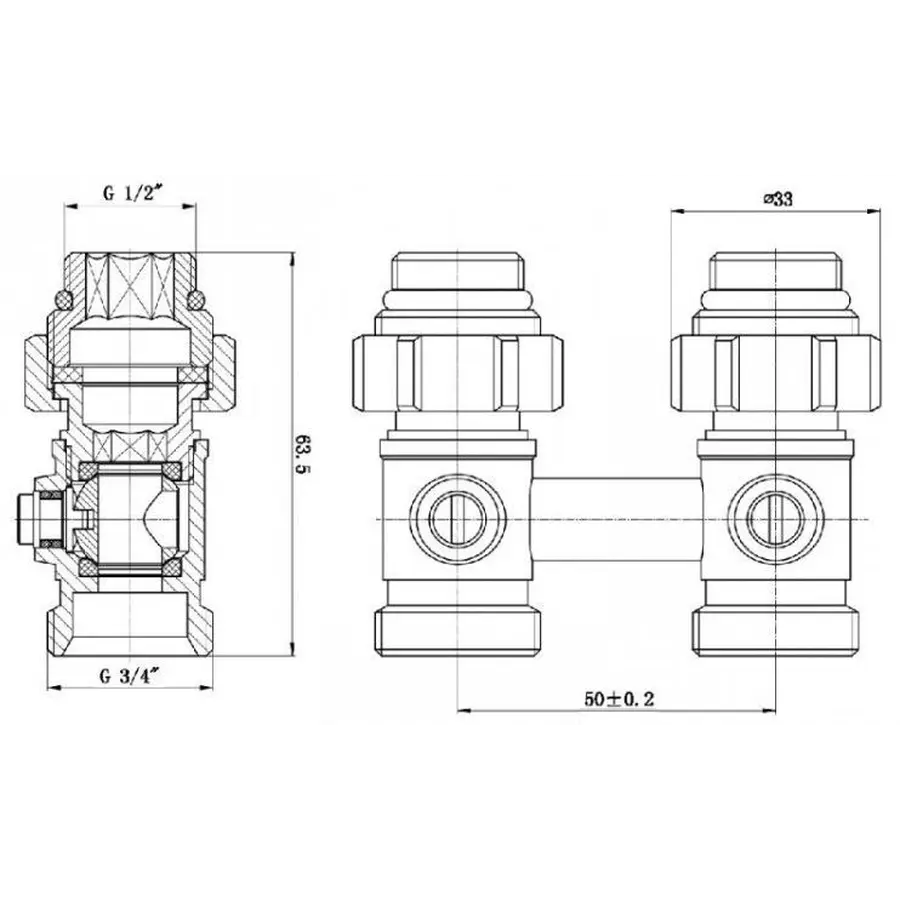 Узел нижнего подключения панельного радиатора ECO Technology ECO5103 прямой шаровой 3/4 "