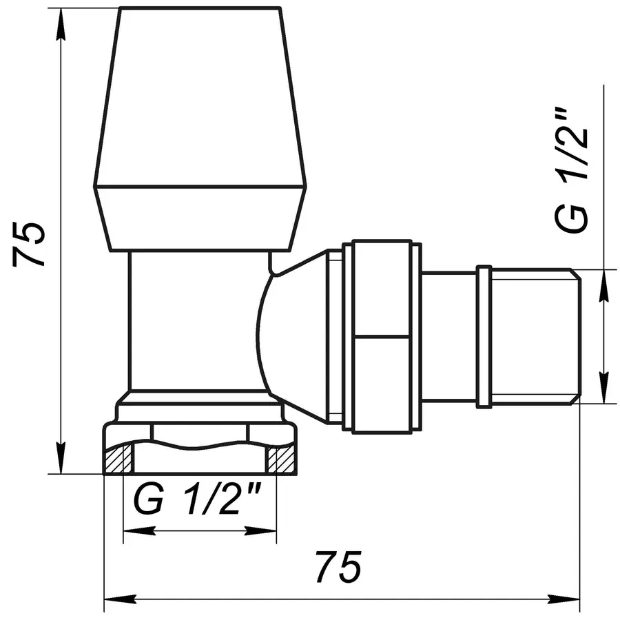 Кран радиаторный угловой ECO Technology ECO5005 1/2 "вентильный с уплотнителем