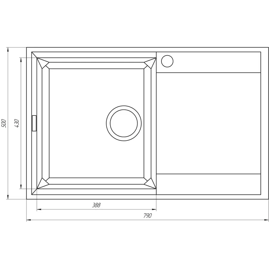 Гранітна мийка Globus Lux KOMO мигдаль 790х500мм-А0008