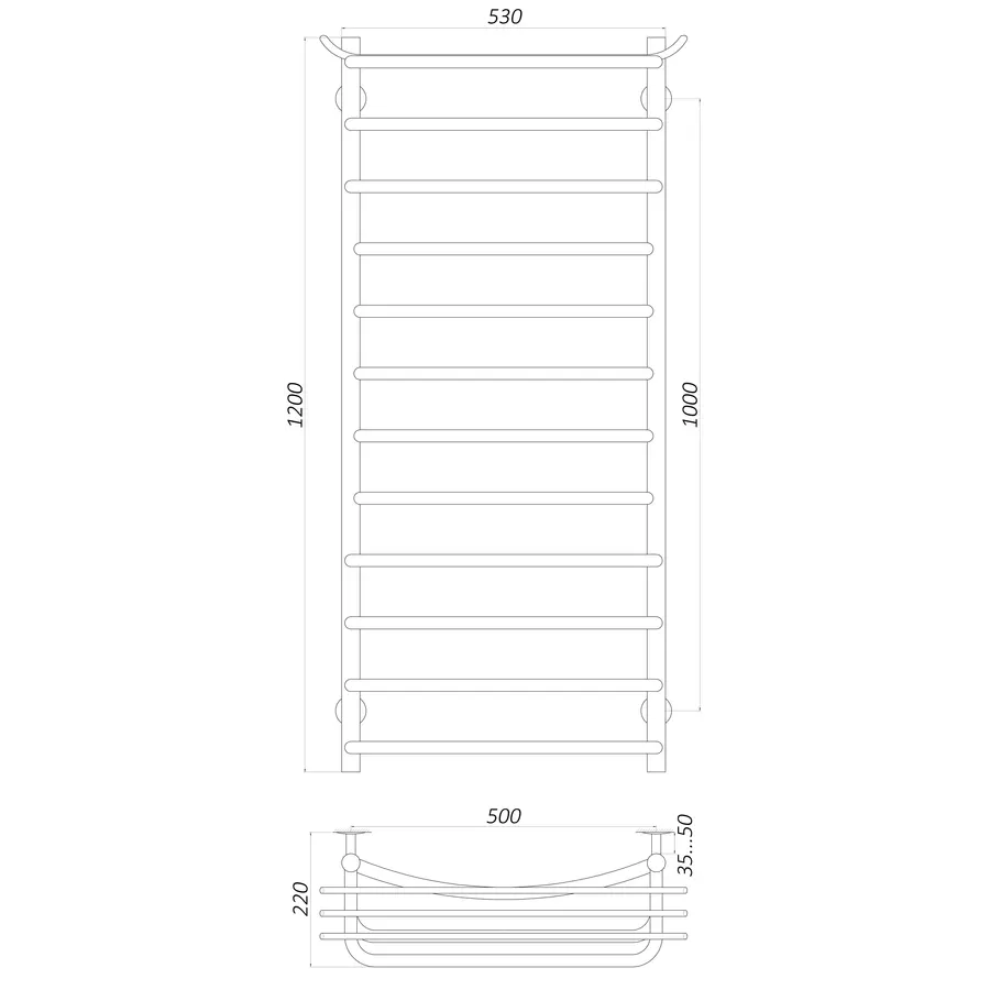 Рушникосушарка UNIO Zp W 1200-500-12 Зета з полицею вода