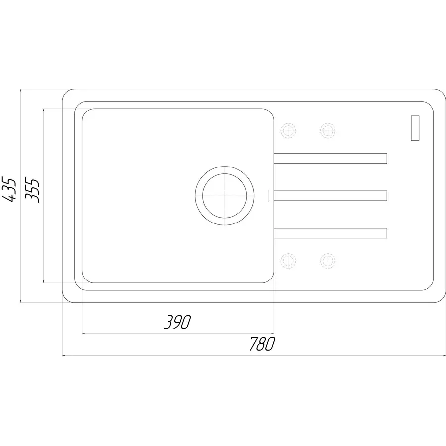 Гранитная кухонная мойка Globus Lux LUGANO черный металiк 780х435мм-А0001
