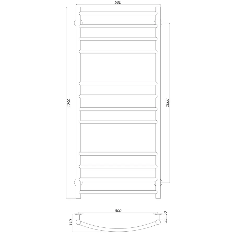 Полотенцесушитель UNIO LDE W 1200-500-12 BLK Лесенка Дуга Элит вода черная