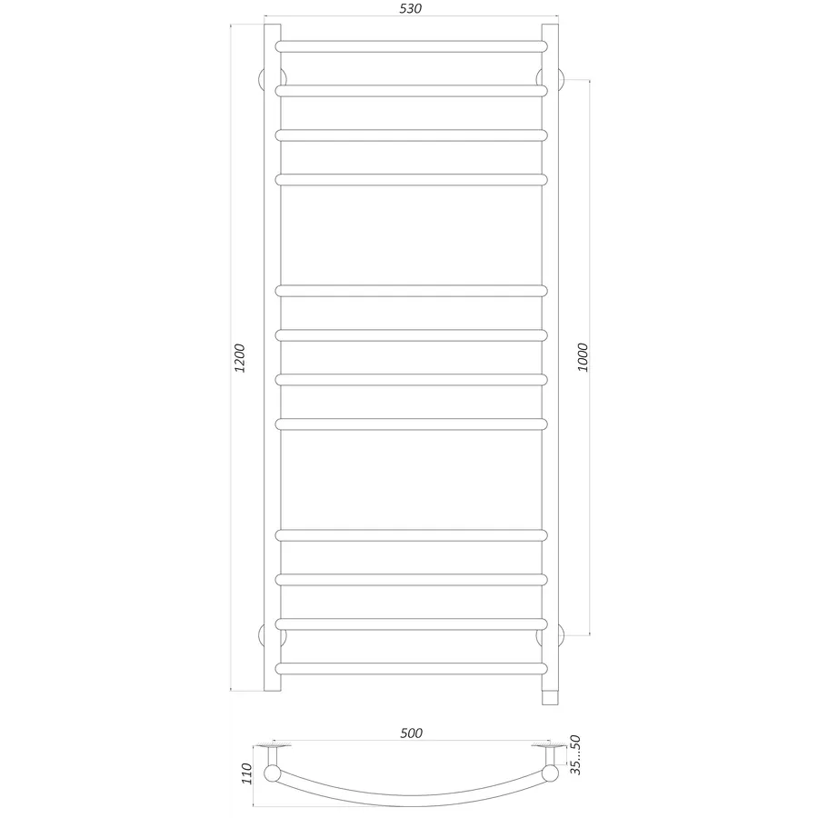 Полотенцесушитель UNIO LDE EL 1200-500-12 BLK Лесенка Дуга Элит электро черная