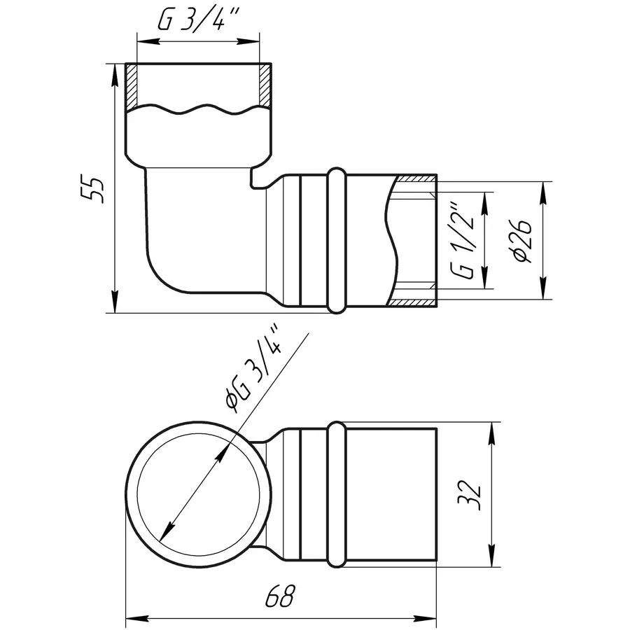 Кутник із внутрішньою різьбою прес APE ITALY AP 152 3/4″х26