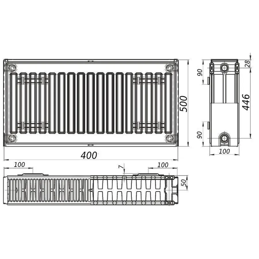 Радіатор сталевий панельний QUEEN THERM 22 бок 500x400