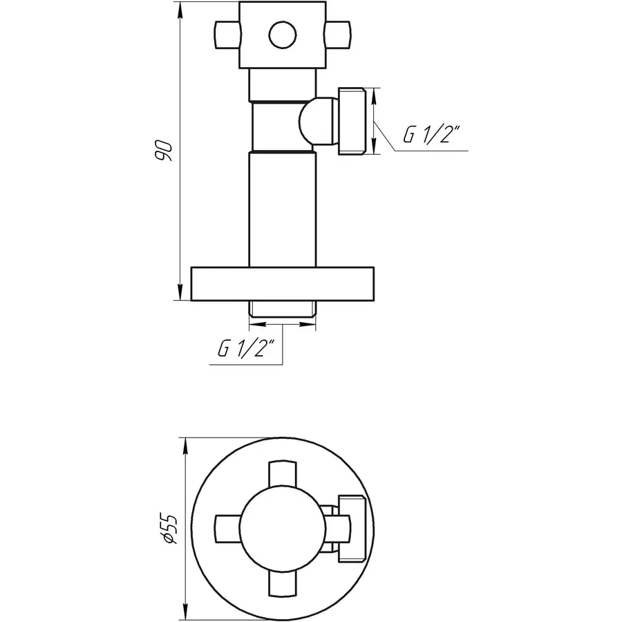 Кран напівобертовий кутовий SOLOMON 1/2″х1/2″ Retro 7077