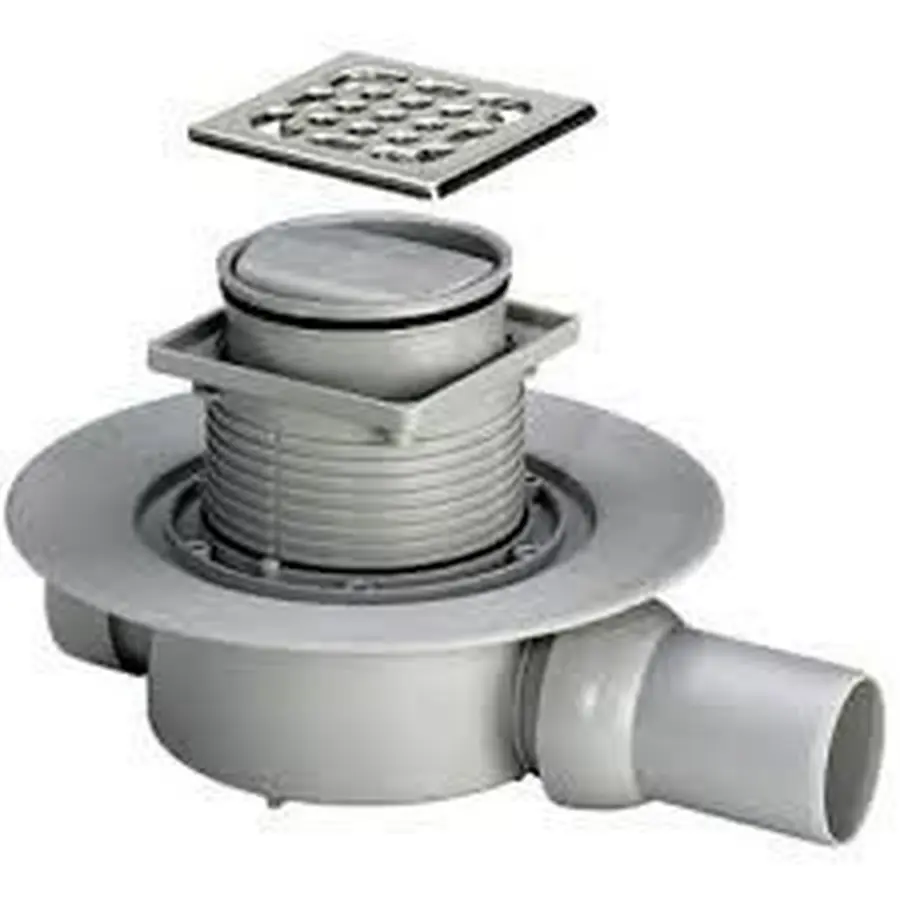 Трап з сухим затвором VIEGA ф50, нерж., решiтка 100*100, горизонт. 583217