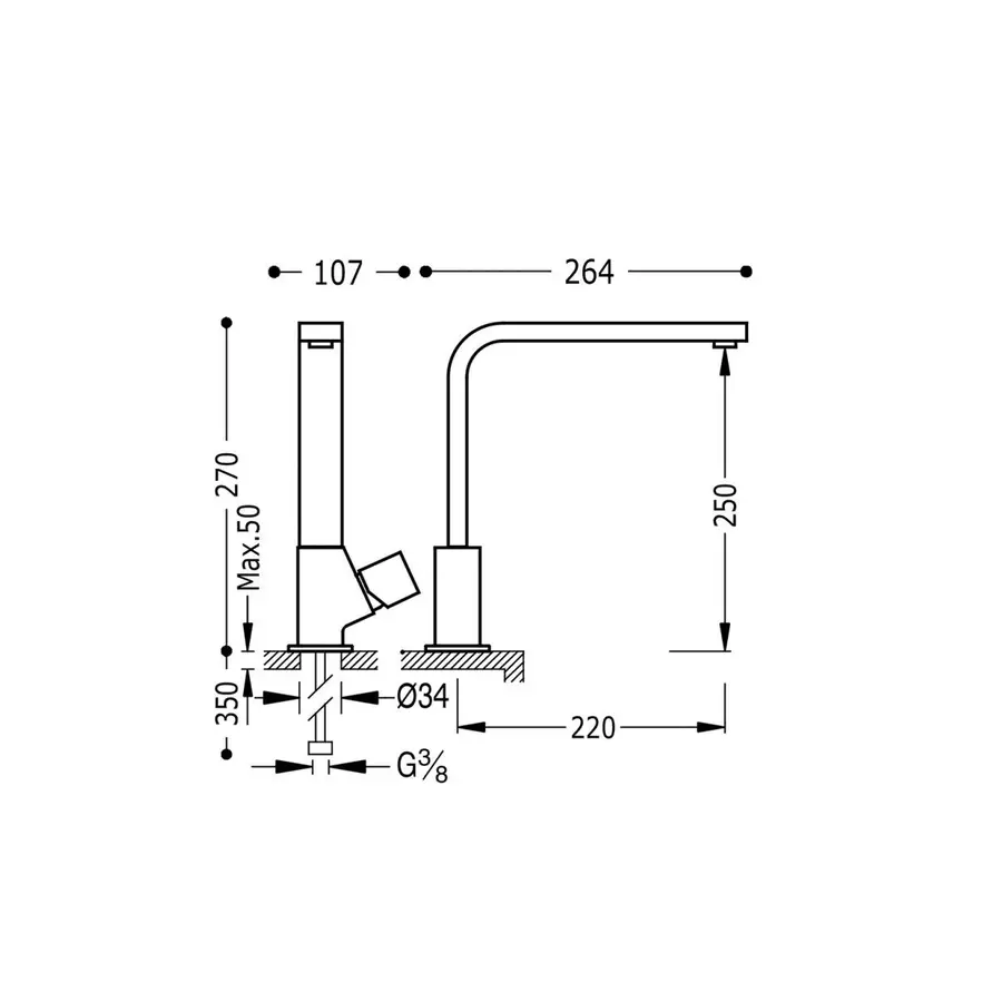 Змішувач для кухні TRES CUADRO 107440