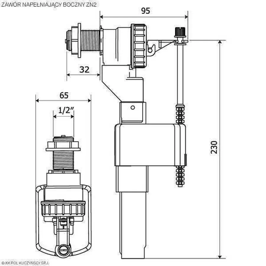 Клапан заполнения K.K.POL ZN2 / 102-1/2 "МО, бок. Латунь