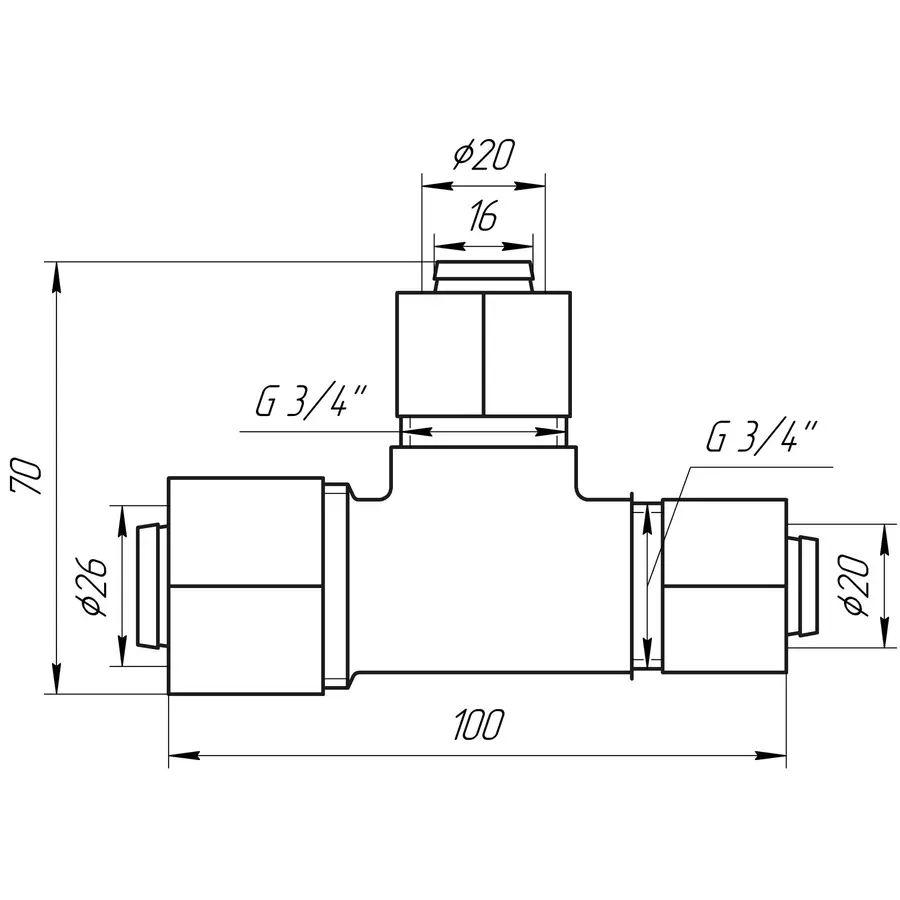 Трійник проміжний APE ITALY 731 L 26x20x20
