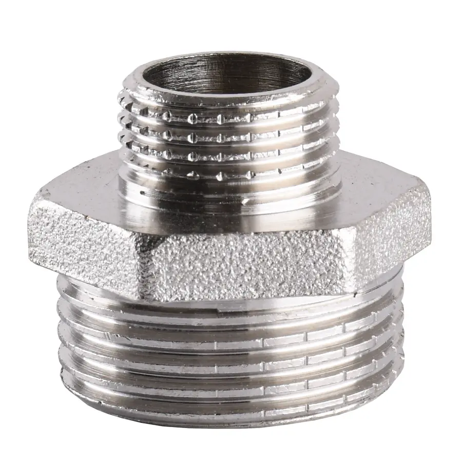 Ніпель редукційний нікельований 1″ЗР х 1/2″ЗР штампований А0513А(нк)