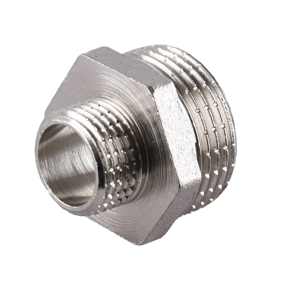 Ніпель редукційний нікельований 1″ЗР х 1/2″ЗР штампований А0513А(нк)