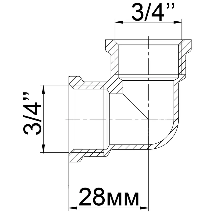 Кутник нікельований 3/4″ВР х 3/4″ВР штампований А0102-1А(нк) VA