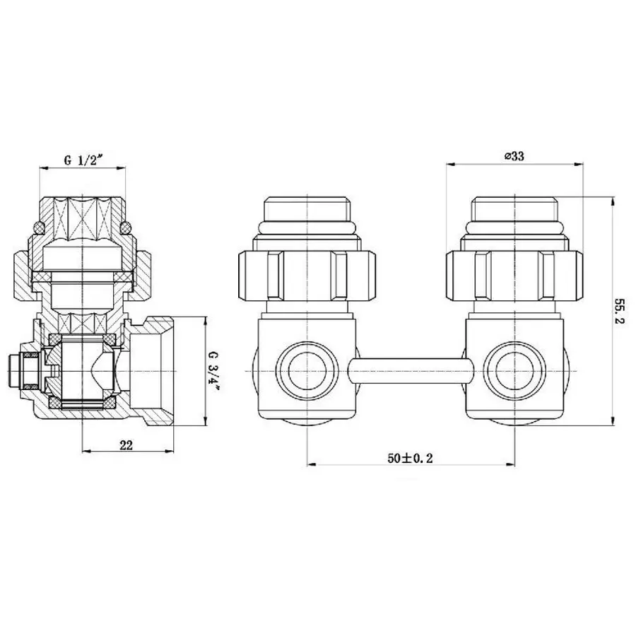 Вузол нижнього підключення панельного радіатора SOLOMON NV 5102 кутовий кульовий 3/4″