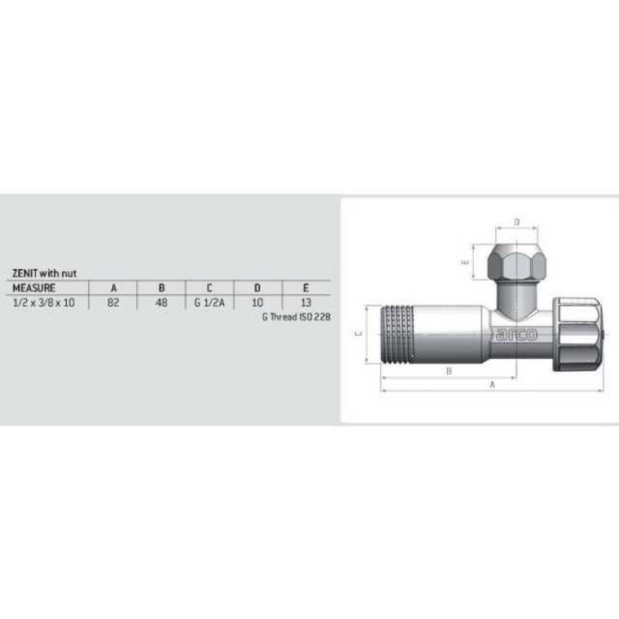 Кран вентильный кутовий ARCO 1/2″х 3/4(+3/8″) ZENIT Z0915 REGULA