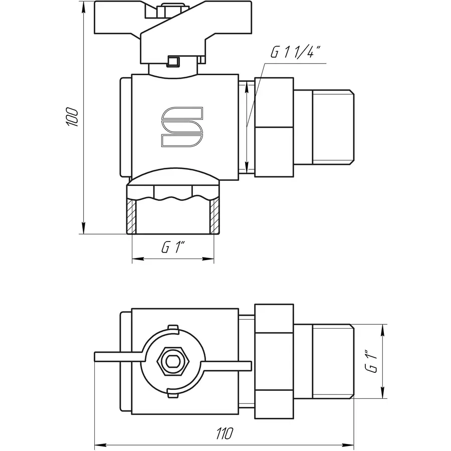 Кран кульовий кутовий з американкою SELBA 1″ SL1543