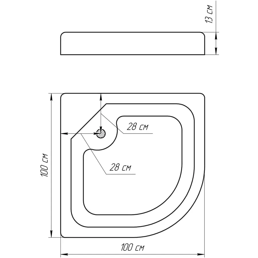 Душ поддон полукруглый BRAVO NYSA RL 100