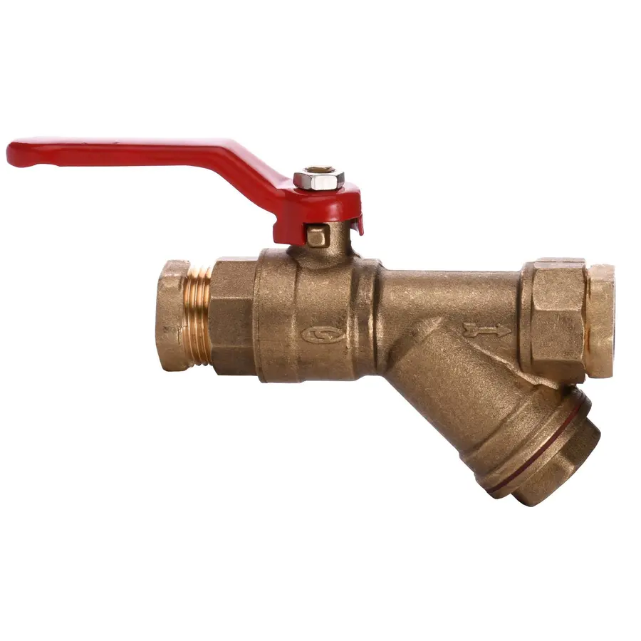 Кран шаровой с фильтром для водомера SOLOMON 1/2 "+ 3/4" 8031 ​​универсальный