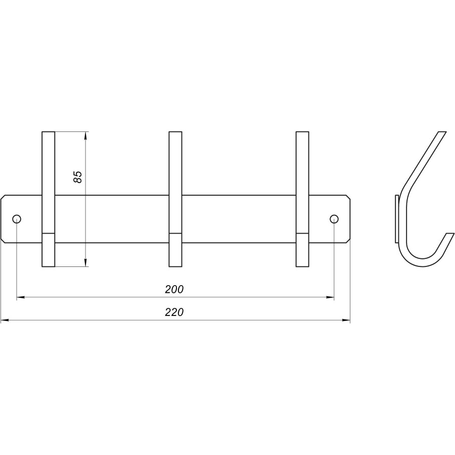 Планка SQ9435-3 - Квадро 3-я с крючками двойными НЕРЖ-SUS304- (Globus Lux)